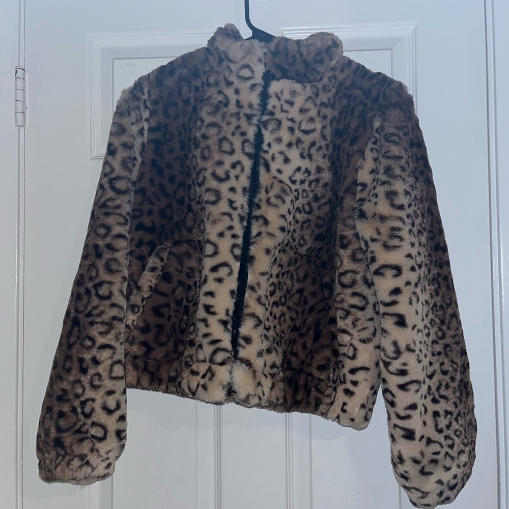 SO Leopard Print Faux Fur Jacket